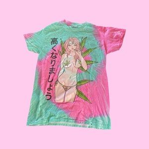 Spencer’s tie dye blue and pink 420 anime shirt